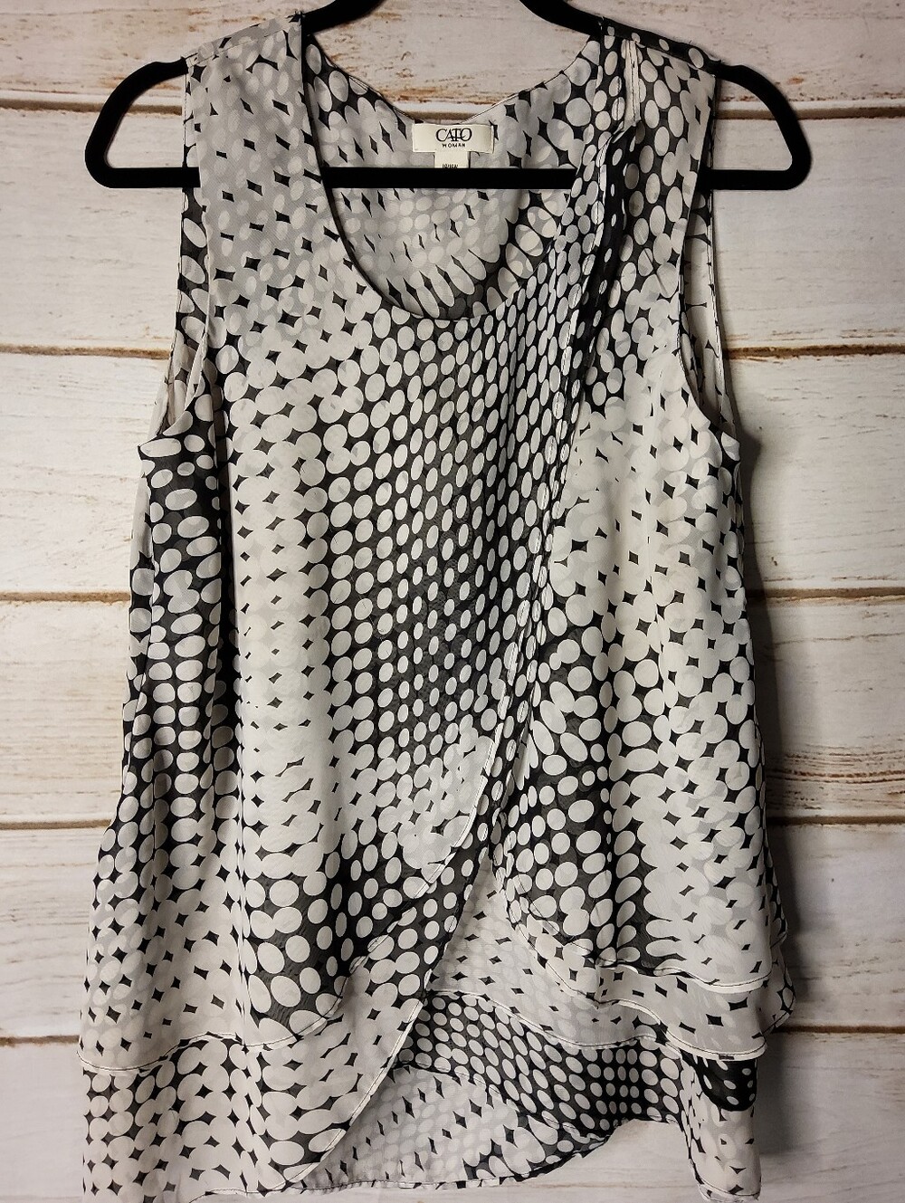 Cato Black and White Polka Dot Draped Blouse 14/16